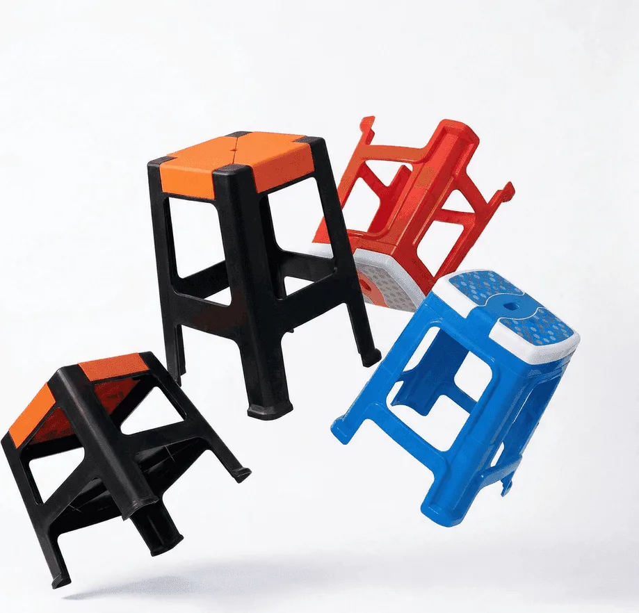 Crown Lego and Jaguar stools in playful floating arrangement